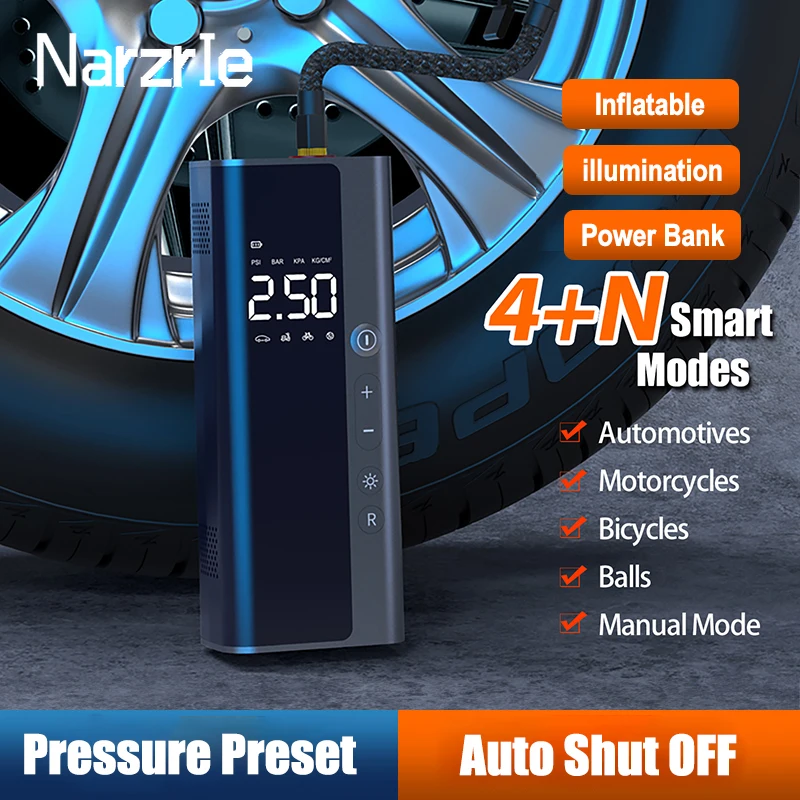

150PSI 8000mAh Mini Tire Inflator 60W Rechargeable Wireless Car Air Compressor for Motorcycles Bicycle Boat Auto Inflatable Pump
