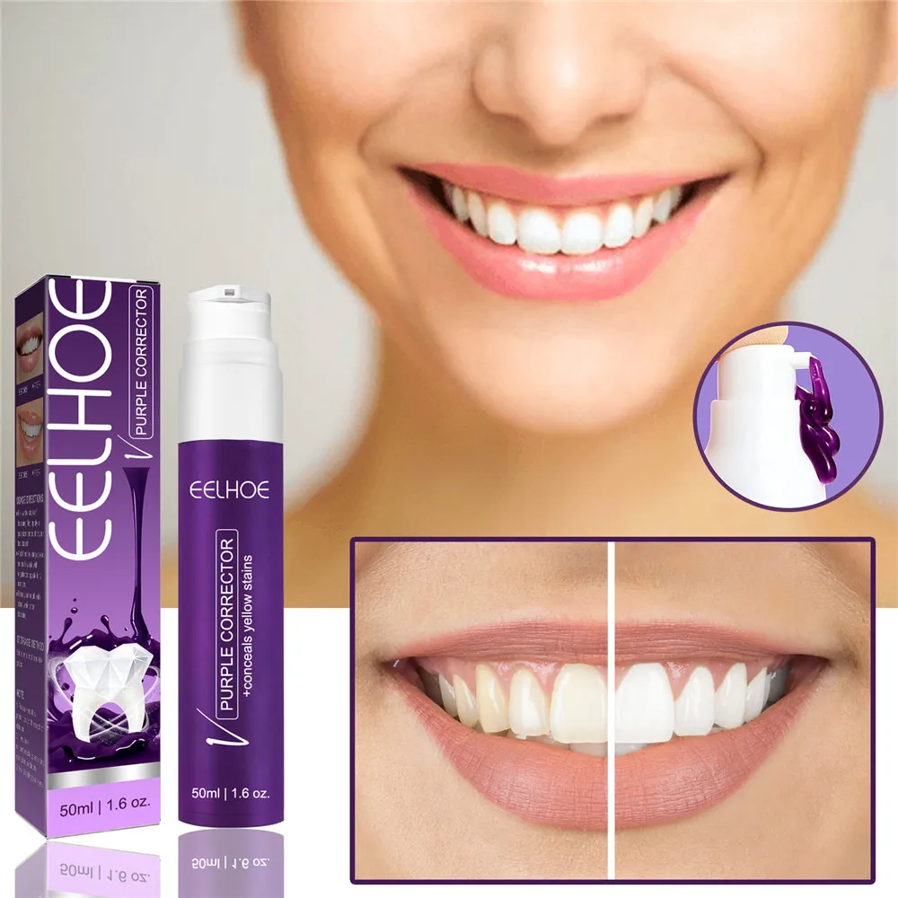 

Teeth Whitening Mousse Oral Cleaning Tooth Dental Care Purple Toothpaste Whiten Repair Bleaching Yellow Stain Fresh Breath 50ml