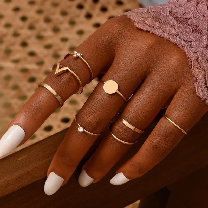 

Fashion Gold Silver Alloy Rings Set for Women Girls Kunckle Geometric Rings Finger Ring Party Gift Jewelry