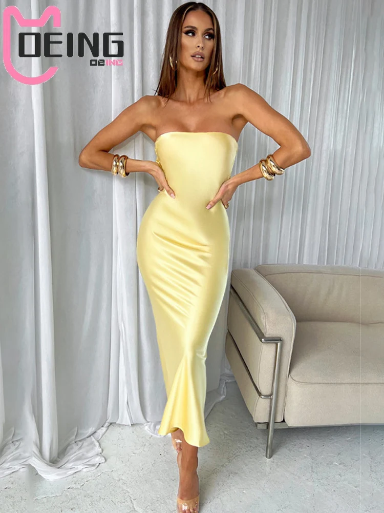 

OEING Maxi Women Dress Summer Gown Fashion Strapless Sleeveless Bodycon Long Dress 2022 Night Club Party Lady Vestidos