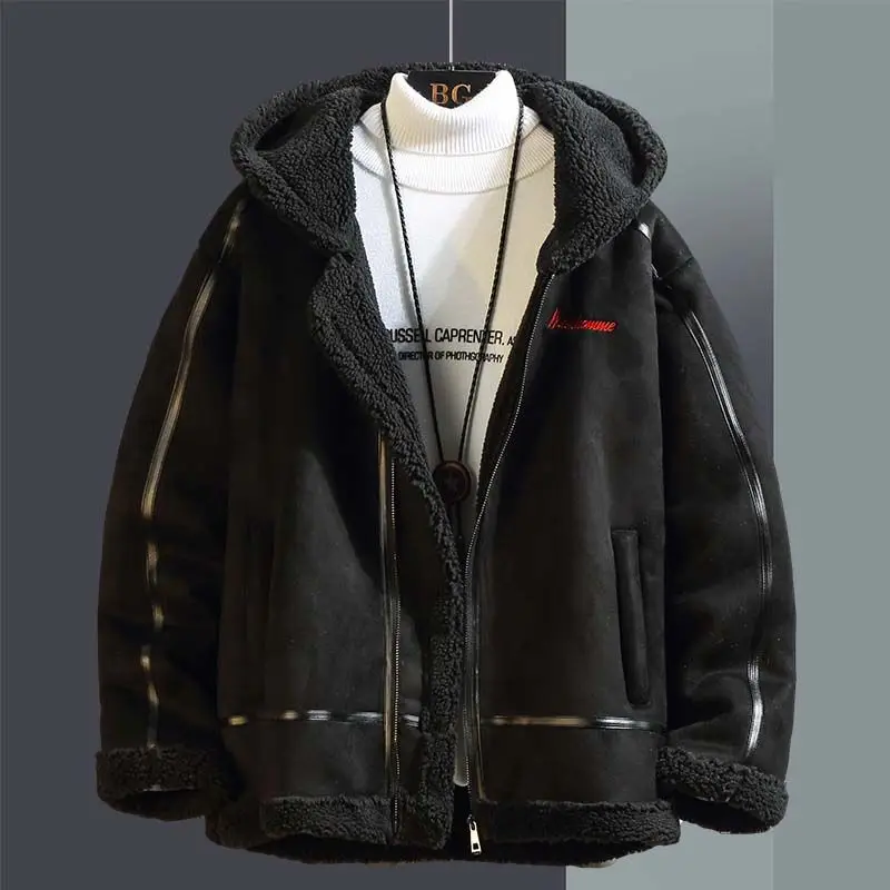 2022 Tooling Lamb Velvet Jacket Men's Lamb Fur And Fur Integrated Motorcycle Jacket Winter Thickening And Velvet Cotton Clothes