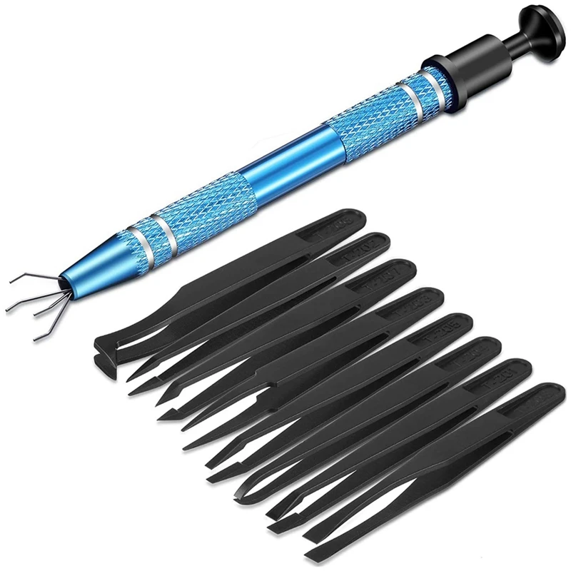 

Hot-4 Prong Standard Pick-Up Tool,4 Claws Pickup Tool Metal Grabber And 8 Tweezers Set For Craft,Electronics,Laboratory Work
