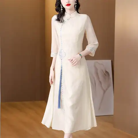 2023 Spring Fashion Retro Chinese Style Dress Women's Fashion High end Loose Fit Leisure Party Banquet Dress Vestidos