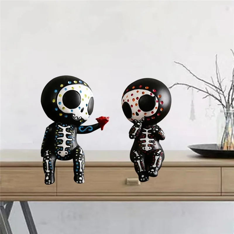 

Resin Sugar Skull Couple Figurine Statue Desk Decor Ornament Valentine Gifts Head Skeleton Figurine Statue Desktop Display