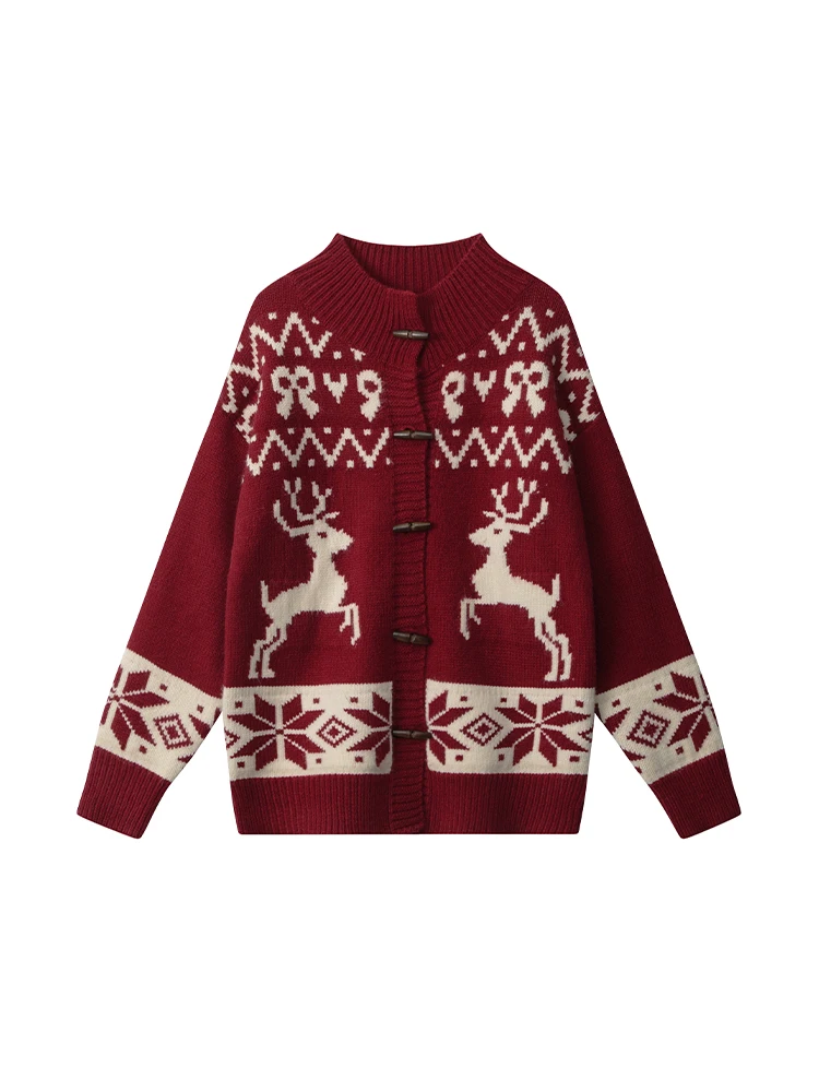 Женский красный свитер с рождественской атмосферой и оленем новинка 2024