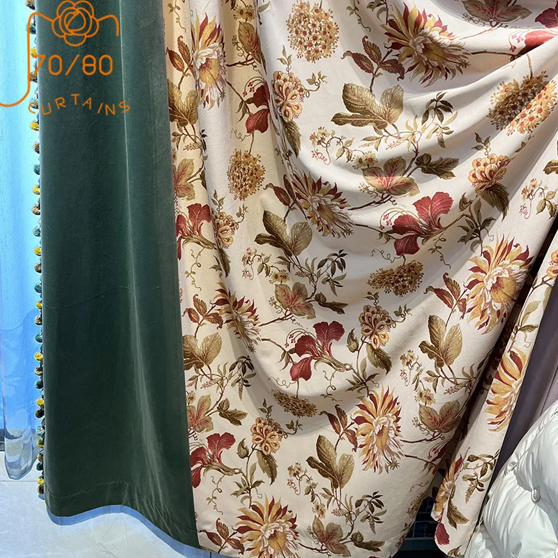 Плотные бархатные шторы затемняющие занавески в американском стиле ретро с