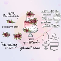 birthday wedding cake cutting dies clear stamp love roses cake decor scrapbooking diy metal cut dies stamps for cards