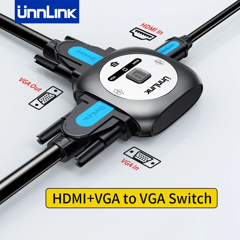 Unnlink HDMI VGA-переключатель 2x1 + VGA в видеокоммутатор 1080P 60 Гц конвертер 2 1 выход