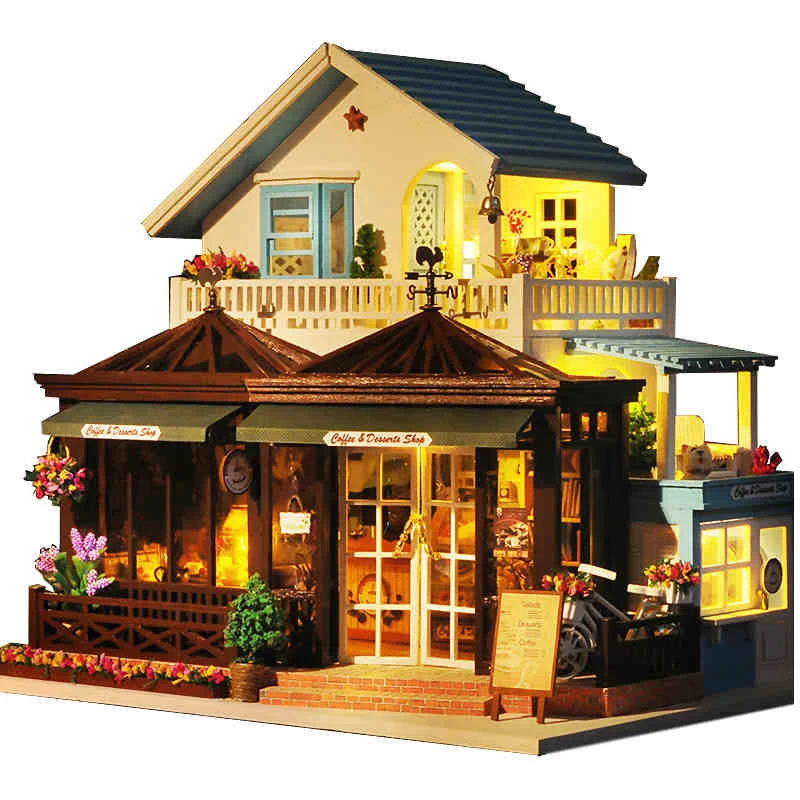 

Diy Large Coffee Wooden Doll House Manual Assembling Model Toys Wooden Hut House With Led Light Music Small Tools Birthday Gift