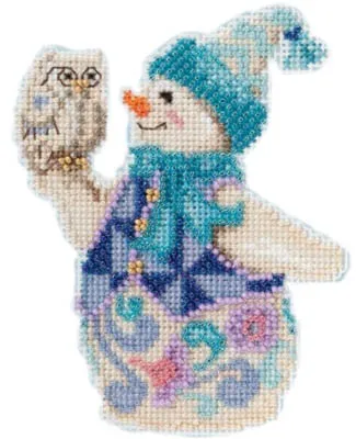 Пластиковый холст для вышивки "Снеговик и сова" 14CT
