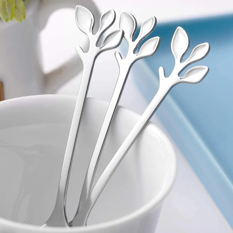 

Dessert Spoon Fork Set,20 Pcs 4.7 Inch Cake Fork,Coffee Spoon,Creative Leaf Fruit Fork,(10 Spoon + 10 Fork)
