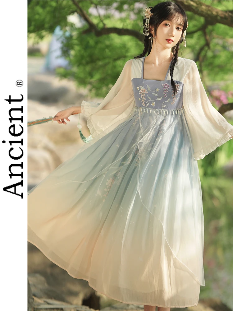 

New China Wind Tang Dynasty Heavy Industry Embroidery Hanfu Gradually Changing Color Spring and Summer Popular Role-playing Suit