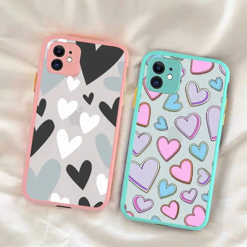

loving heart Phone Case for iPhone X XR XS 7 8 Plus 11 12 13 pro MAX 13mini Translucent Matte Case