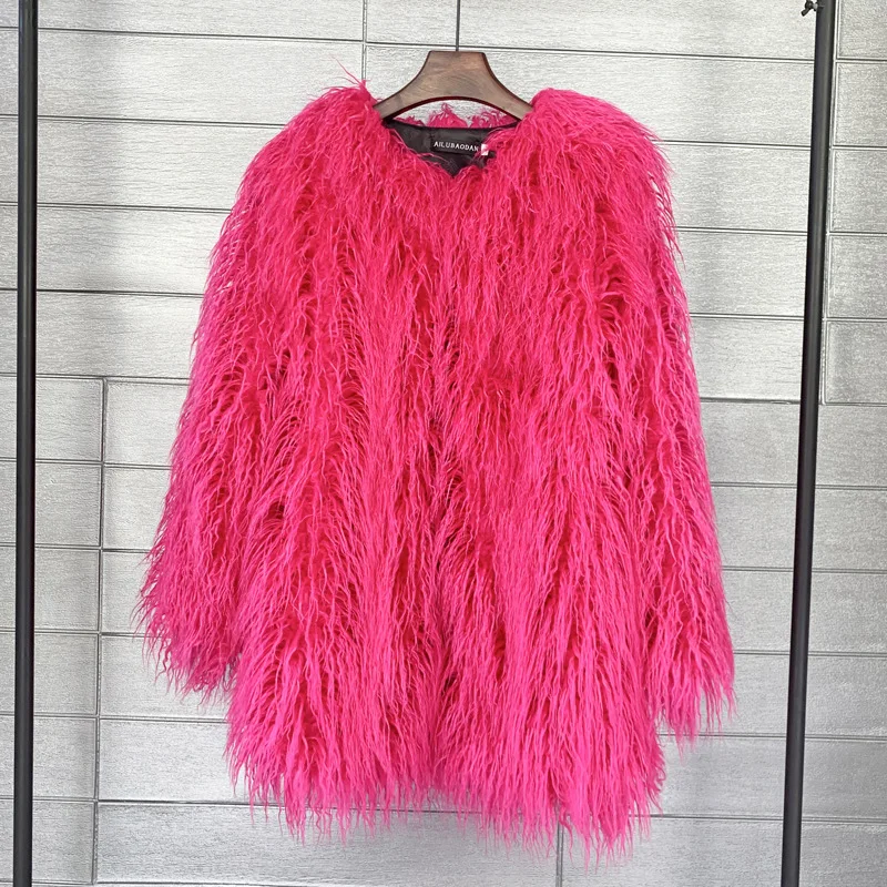Faux fur coat Korean version solid color beach wool women's middle long coat