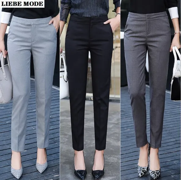 Autumn Spring Office Ladies Business Casual Formal Dress Pants Women Black Grey Skinny Suit Pants Womens Slim Work Trousers