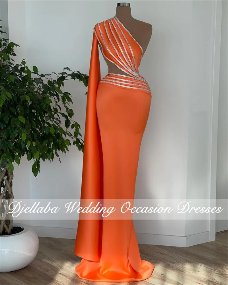 

Elegant Orange Satin Evening Dresses Sleeveless Pleat Mermaid Party Gowns Long Celebrity Dresses 2022 Vestidos