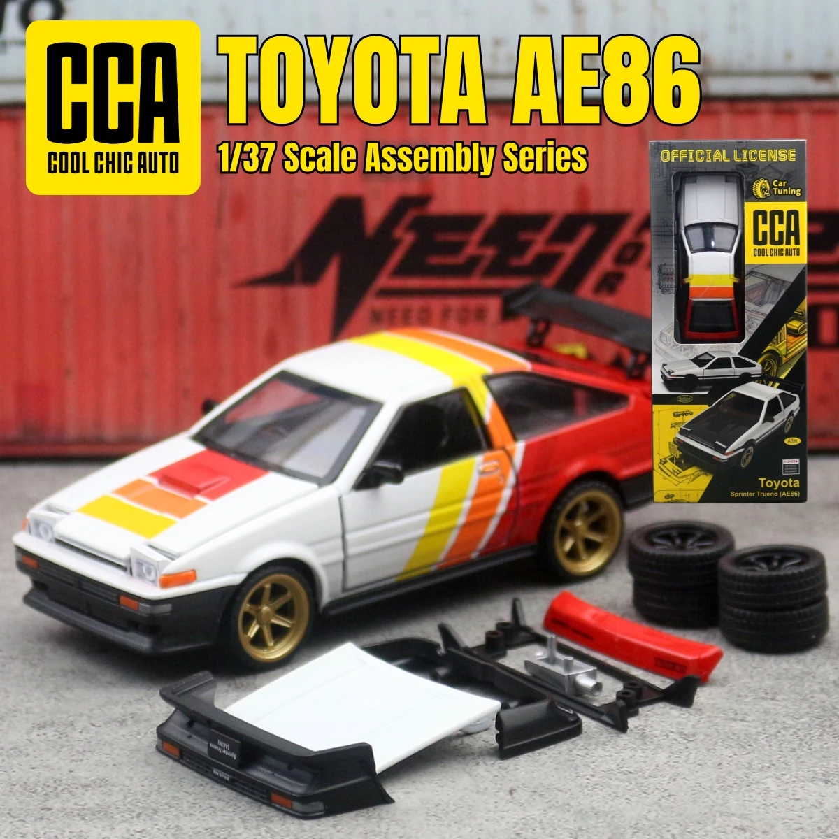 Фото Масштабная модель гоночного автомобиля Toyota AE86 Sprinter Trueno 1/37, сборный набор CCA, литая миниатюра с свободными колесами, коллекционный подарок для мальчиков №1