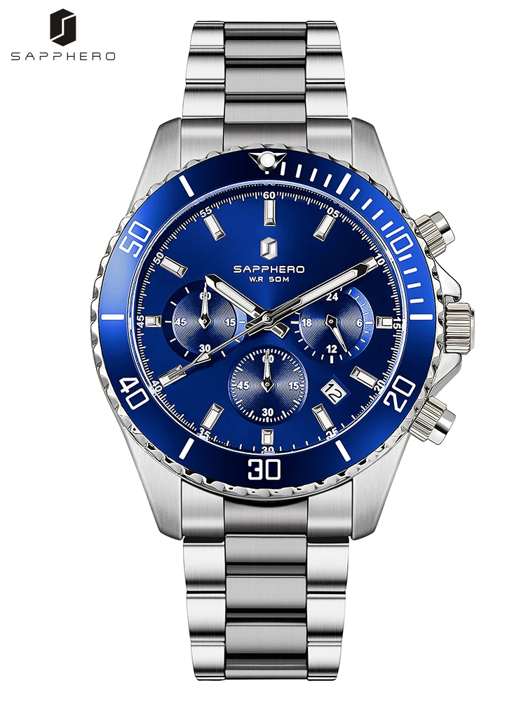 SAPPHERO Мужские часы из нержавеющей стали Водонепроницаемые Luiminous Деловая мода
