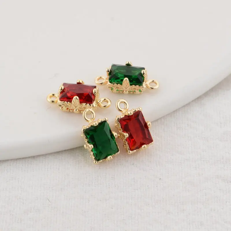 

14K Gold Color Brass and Zircon 2 Holes Rectangle Charms Pendants Jewelry Making Supplies Diy Findings Accessories
