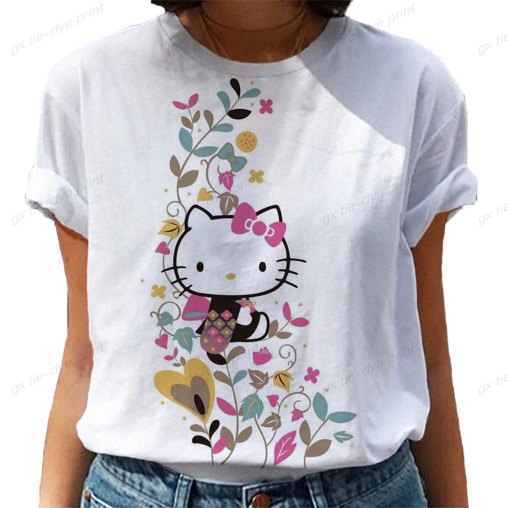 2023 New Summer 3D Cartoon Print Harajuku Summer Leisure Women's T-Shirt Ulzzang Streetwear Kawai Print Hello Kitty T-Shirt
