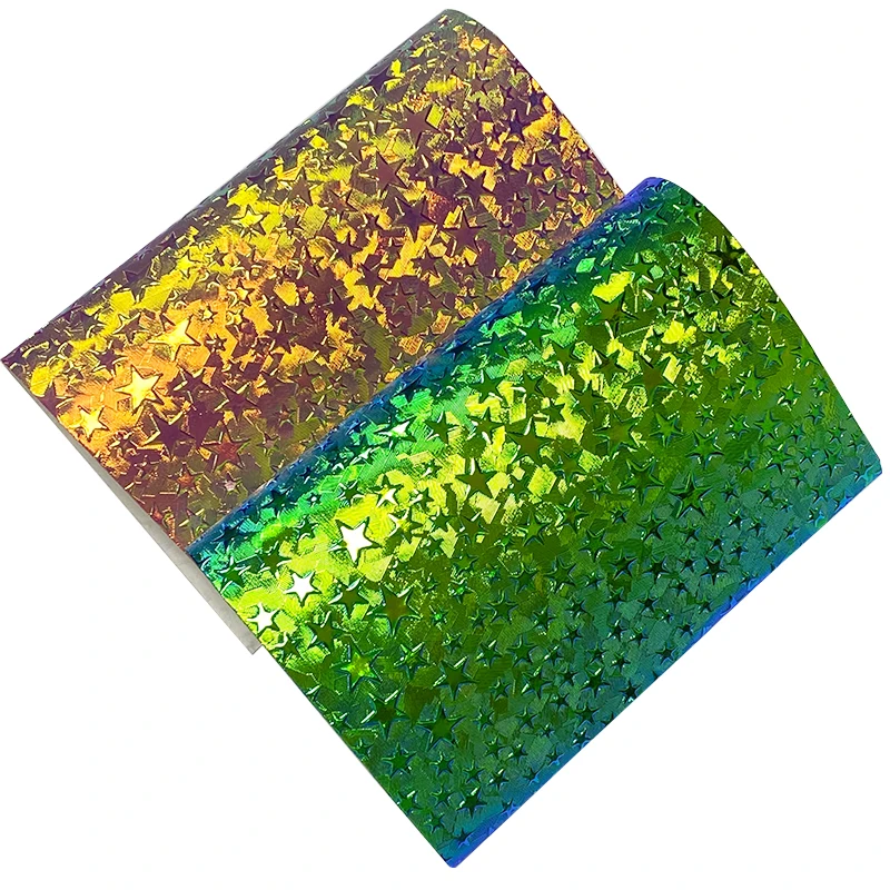 

XHT 135x30cm Star Pattern Embossed PU Faux Leather Fabric Holographic Dichroic Metallic Effect for Bag/Handbag/Decoration/Craft