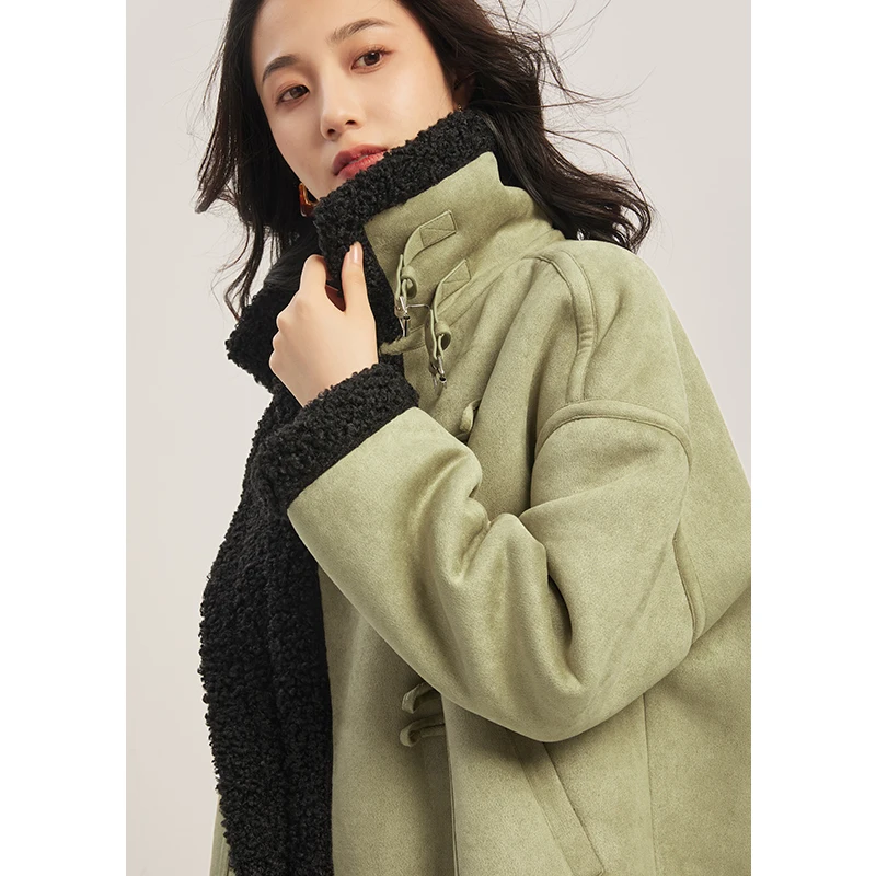 New  Casacos Femininos Inverno 2022  Faux Fur  Faux Leather  Full Pelt  Thick Warm Fur  High Street  Spliced  Turn-down Collar