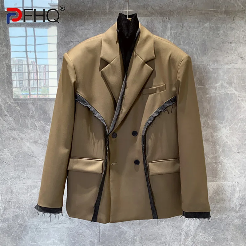 

PFHQ мужской высококачественный комбинированный уличный пиджак, двубортный Модный Оригинальный костюм для тяжелой промышленности, осенние куртки 21Z2378