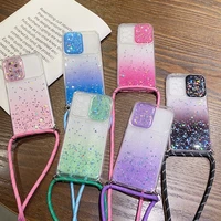 case for samsung a03s a02s s21 a72 a52 a50 a30 a10 a32 a22 a71 a51 a31 a21s a11 a20 lens protection lanyard glitter clear cover