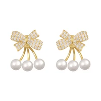 ribbon bow crystal rhinestones white pearl stud earringsbow drop earringstwo ways to wear bow knot stud earrings for women