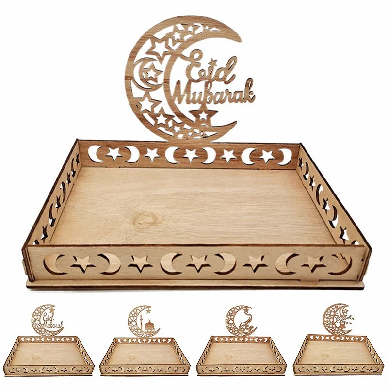 D5 Ramadan Decorations 2022 Eid Mubarak Wooden Food Tray Ornament Islamic Muslim Party Kareem Gifts Supplies Decoration Home