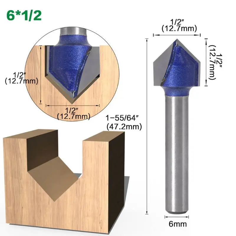 

6mm Shank 90 Degree V Groove Router Bit 1/4" 5/16" 3/8" 1/2" Engraving Cutter