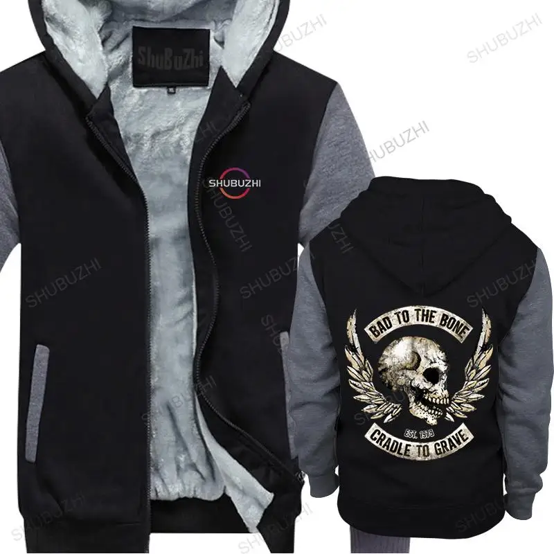 

for men winter cotton tops VelociMens Bad To The Bone fleece coat Motorcycle Skull Biker Devil Funny homme autumn hoodies zipper
