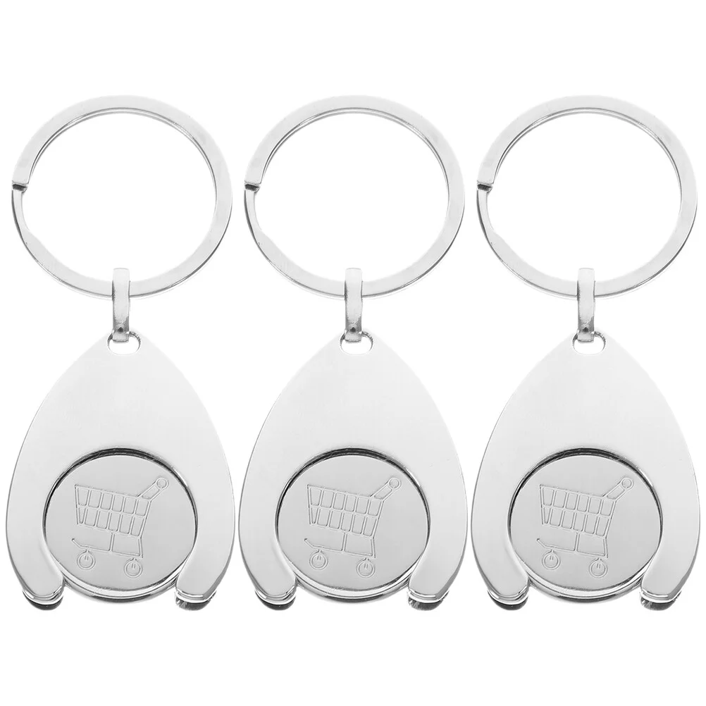 

3 Pcs Cart Token Key Chain Rings Shopping Trolley Keyrings Metal Decor Charm Coin Keychain Ornament Decoration