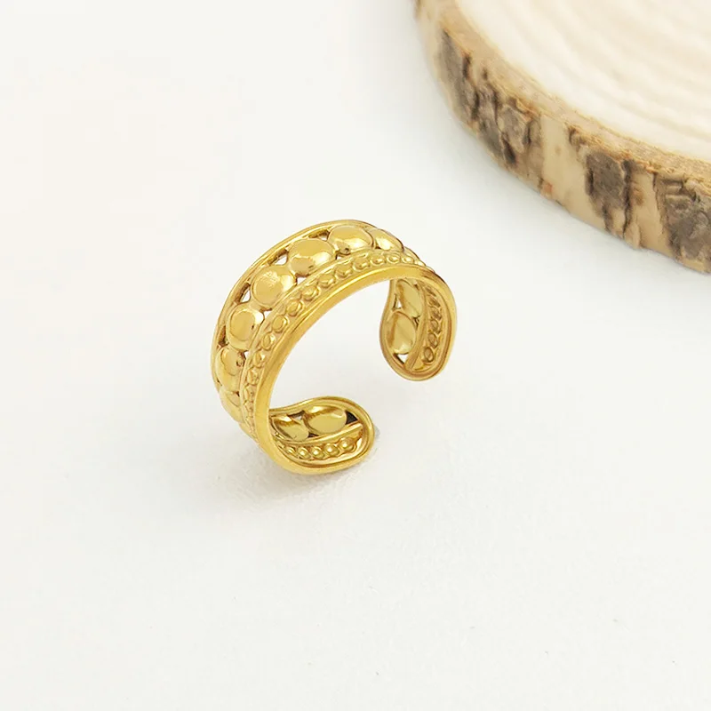 

Stainless Steel Round Pattern Opening Ring Brand Design Resizable Rings for Women Wedding Party Jewelry