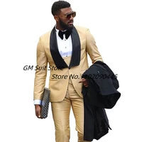 2022 new mens 3 pieces suit slim fit shawl collar tuxedo wedding prom blazer vest trousers