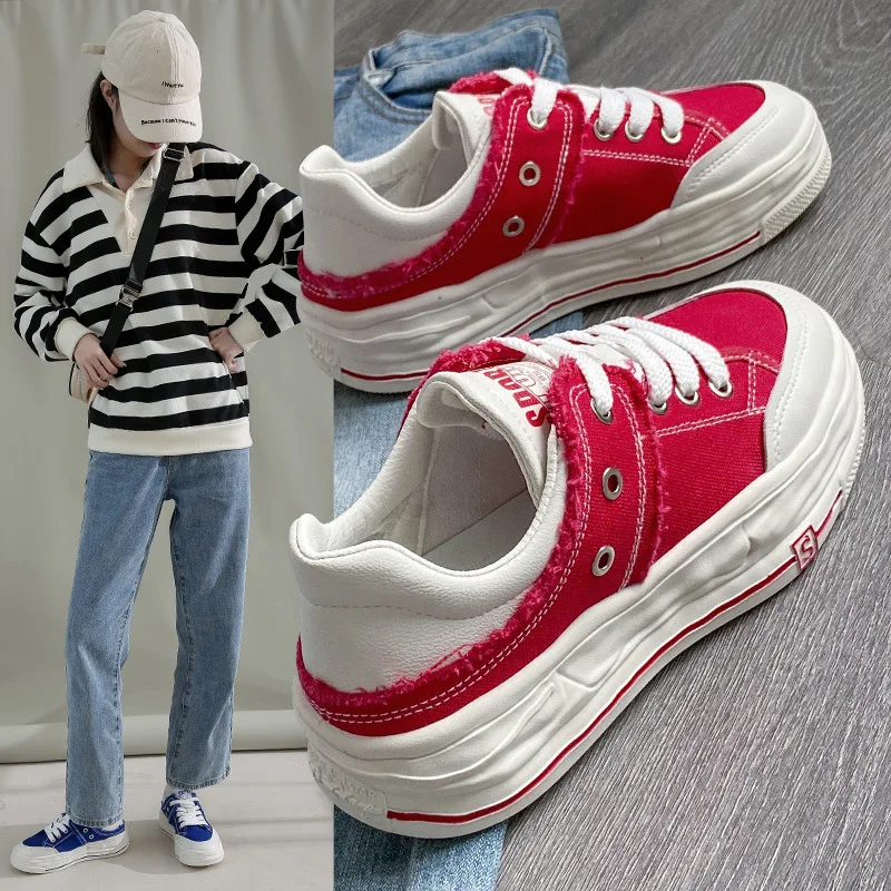 

Women's Canvas Platform White Chunky Woman Sneakers Casual Shoes Tennis Female Soft Sole Comfort Height Increasing Shoes Ladies