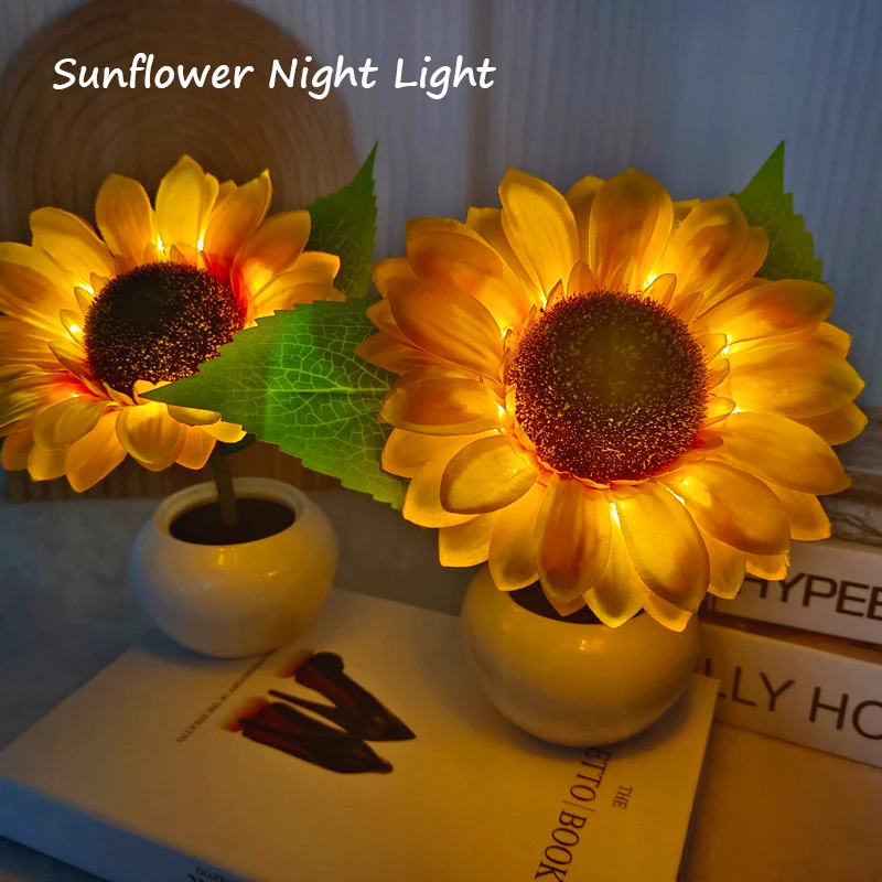 

LED Creative Sunflower Lamp Battery Powered Desktop Decorative Night Lamp Bedroom Ambient Lamp for Childrens Kid Holiday Gift