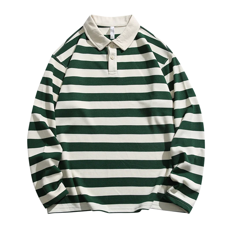 

OverSized 2023 Leisure Long-sleeved T-shirt, Stylish and Loose Turn-down Collar Pullover Striped Top, Men's Streetwear.