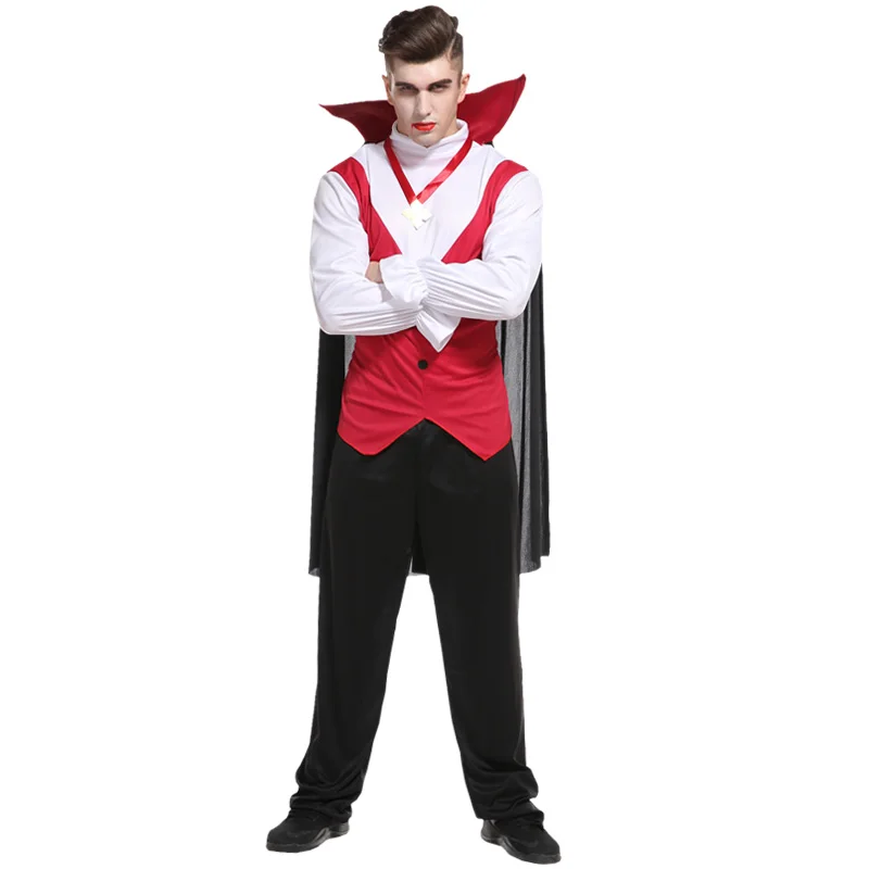 Мужской костюм вампира на Хэллоуин с рубашкой/брюками/жилетом/накидкой мужское