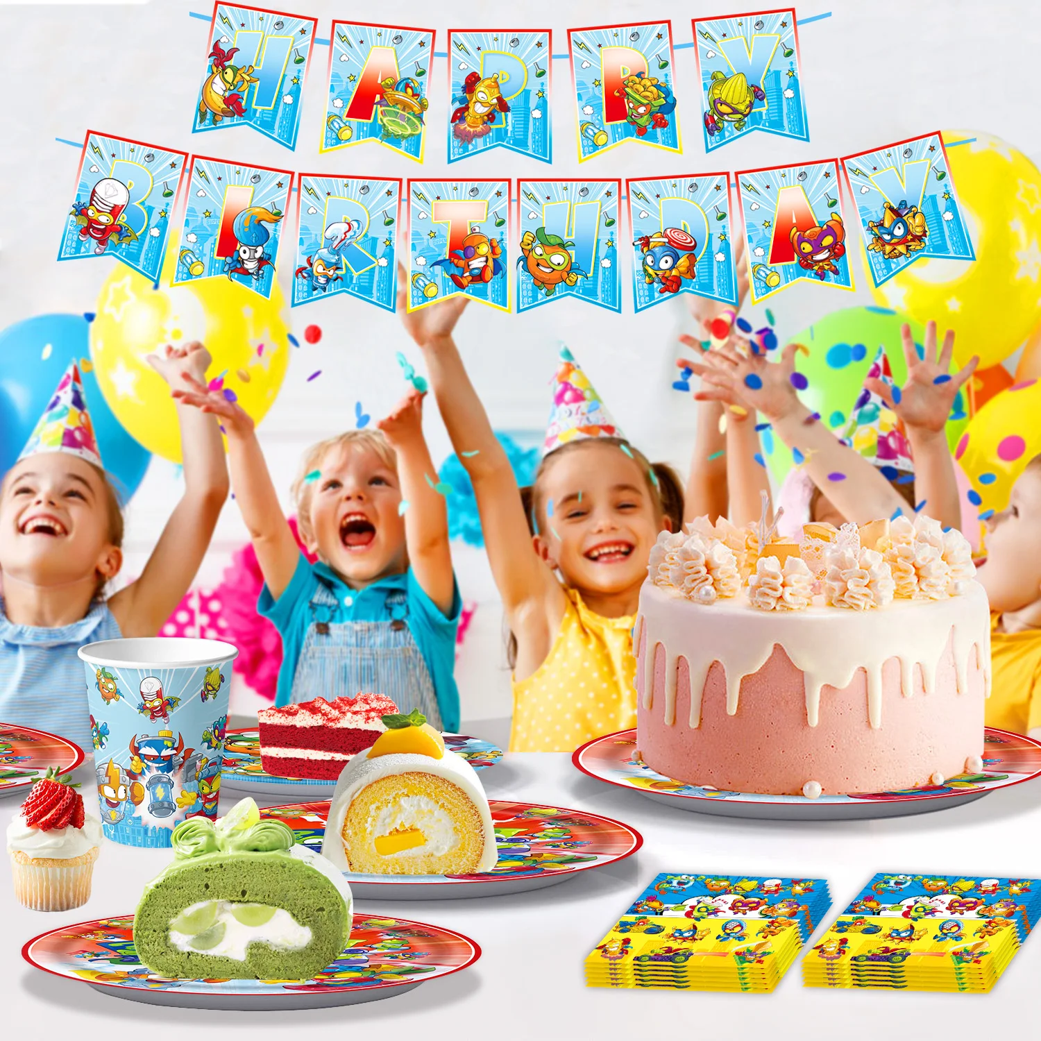 Набор на день рождения Superthings Superzings, игровой декор для вечеринки, одноразовая посуда, тарелки, скатерть, чашка для мальчиков и девочек, сувениры для вечеринки (art.: 3920ccde2a89a) - 3920ccde2a89a