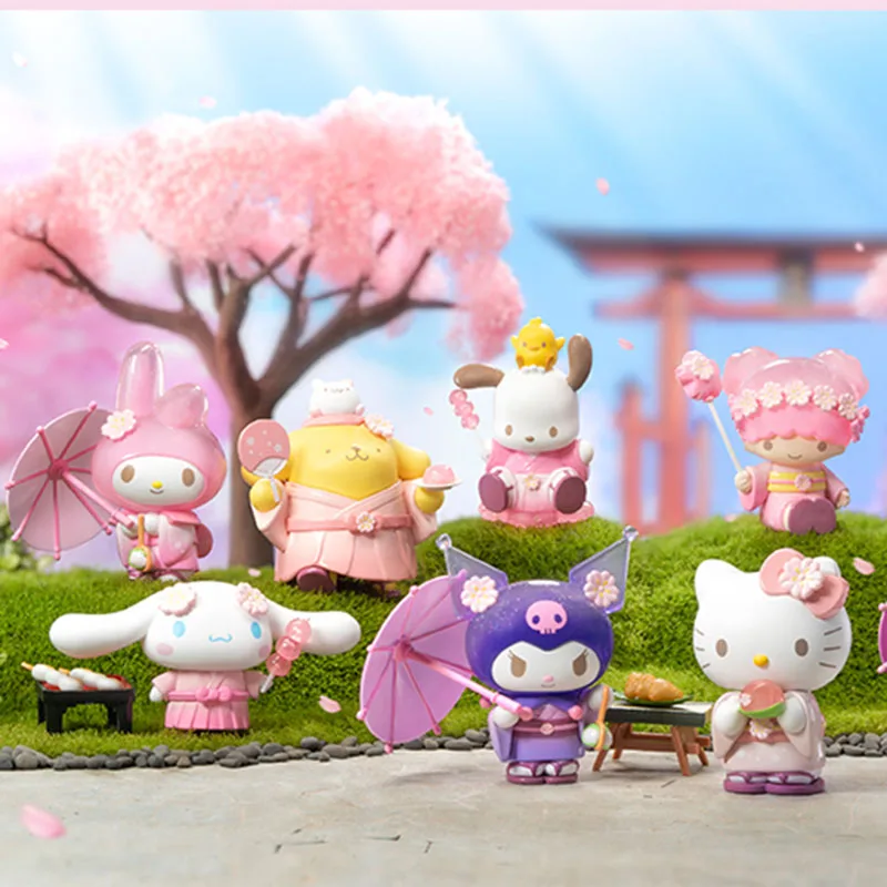 S Cherry Blossoms Series Cinnamoroll Melody Kuromi Pom Pom Purin Pochacco Kitty Sanrio Action Figure Dolls Toy Gifts