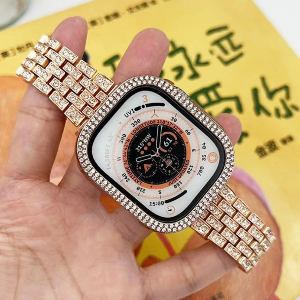Ladies Diamond Strap For Apple Watchband Ultra 49mm 41mm 45mm for iwatch series 8 7 6 5 40mm 44mm Stainless Steel Metal Bracelet
