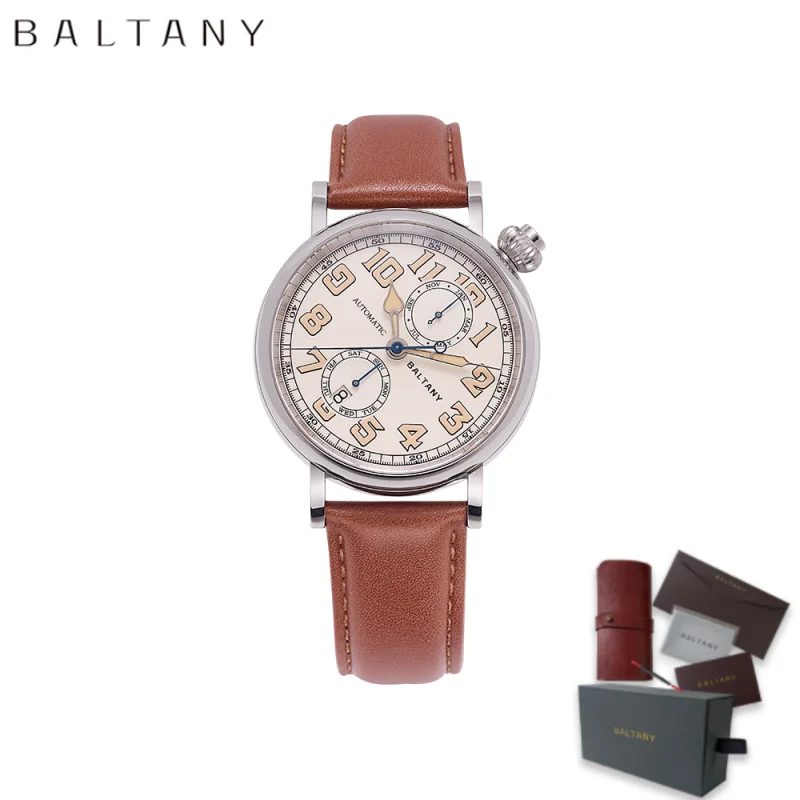 Baltany Luxury Fashion 1935 Avigating Homage Polit Watch Cockeyed Dial Complete 9122 Automatic Latest Vintage Wristwatch