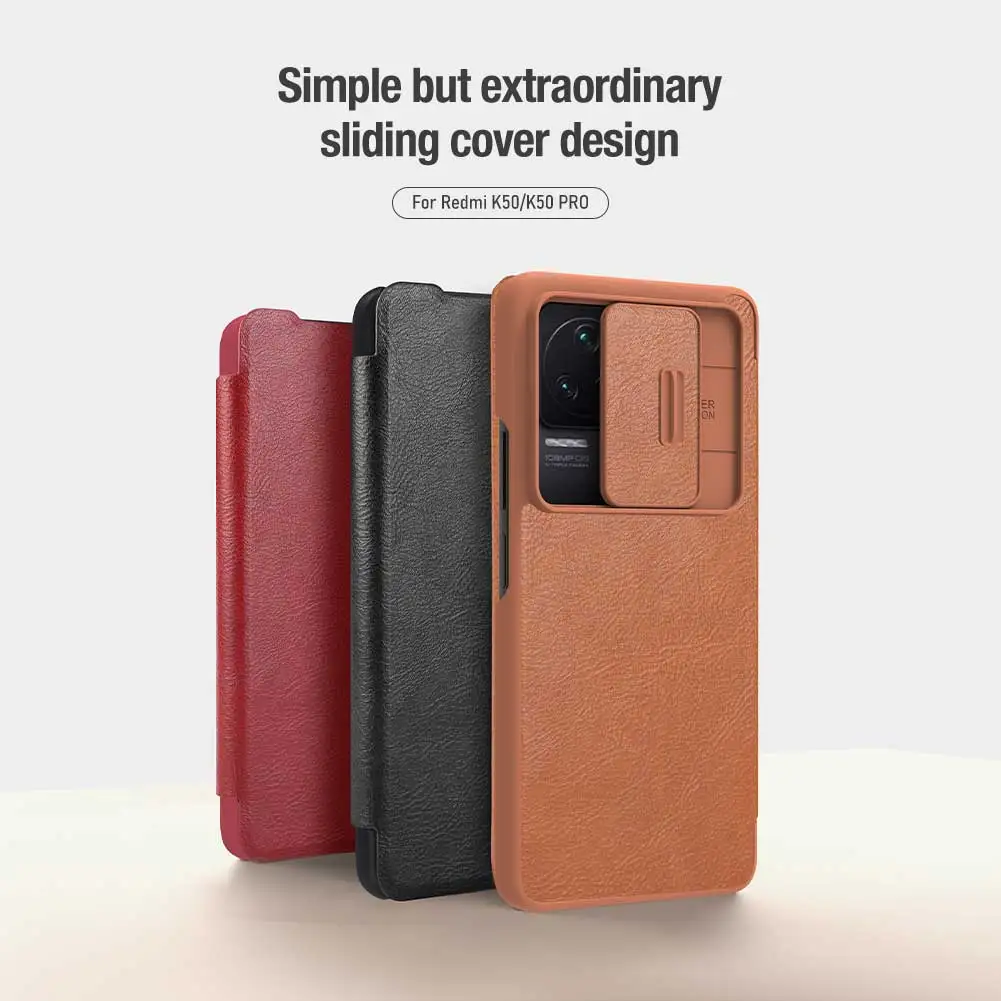 

For Xiaomi Redmi K50/Redmi K50 Pro Nillkin Qin Pro Flip Leather Case Camera Protective Sliding Cover Card Slot Shell Slim