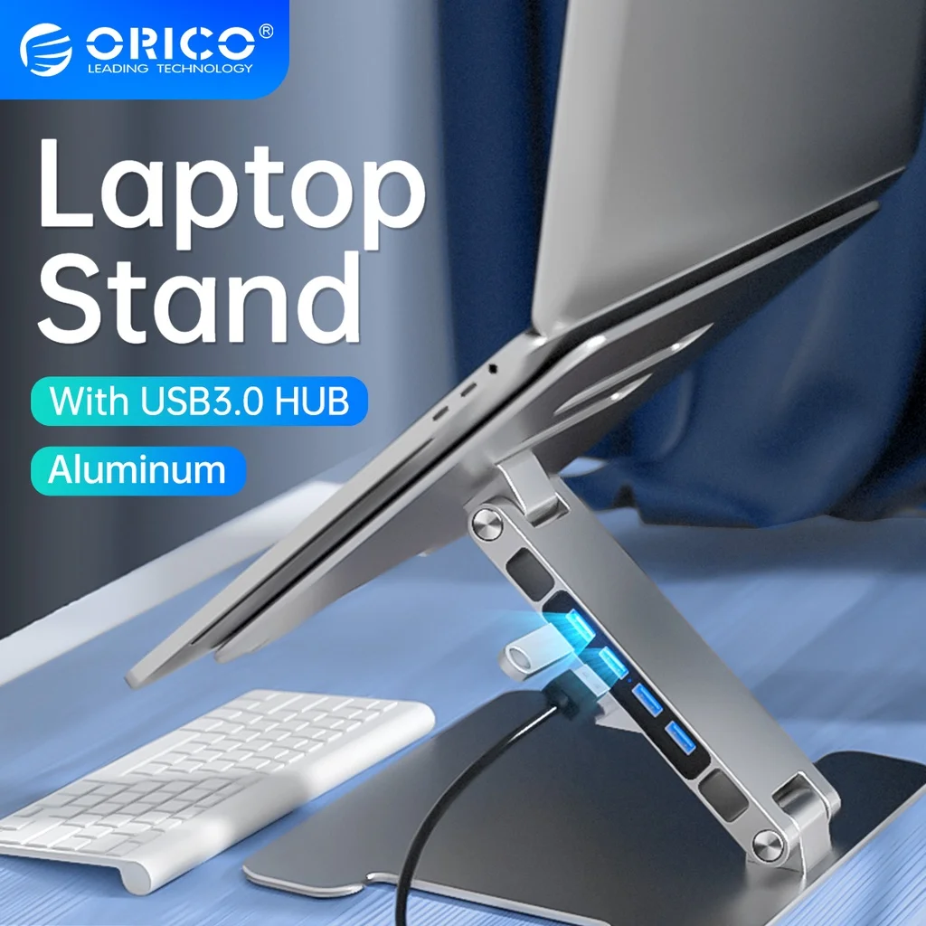 

ORICO Aluminum Laptop Stand Foldable Adjustable Computer Stand Laptop Stand with 4 Port USB3.0 HUB and SD Port for MacBook Dell