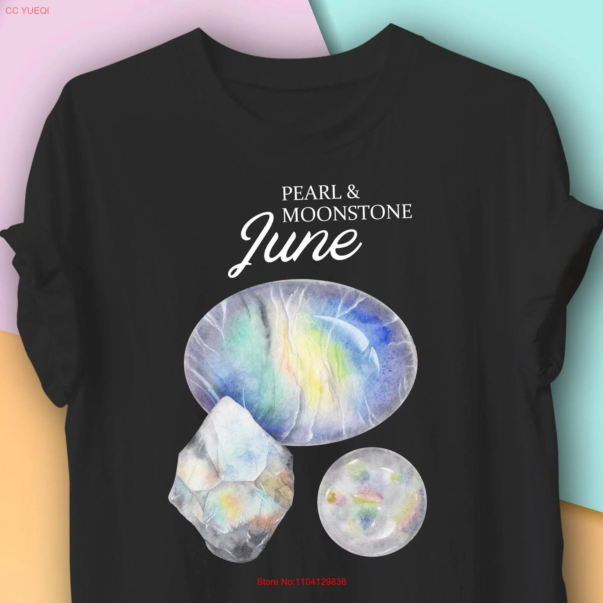 Футболка с жемчугом и лунным камнем подарок на день рождения драгоценный камень
