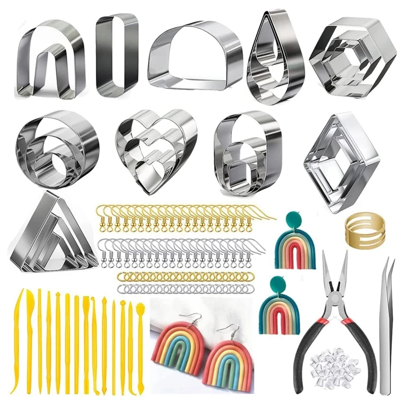 

141Pcs Polymer Clay Cutters Sets 10 Shapes Clay Cutters with Earring Hooks Jump Rings Clay Scrapers for Earring Jewelry