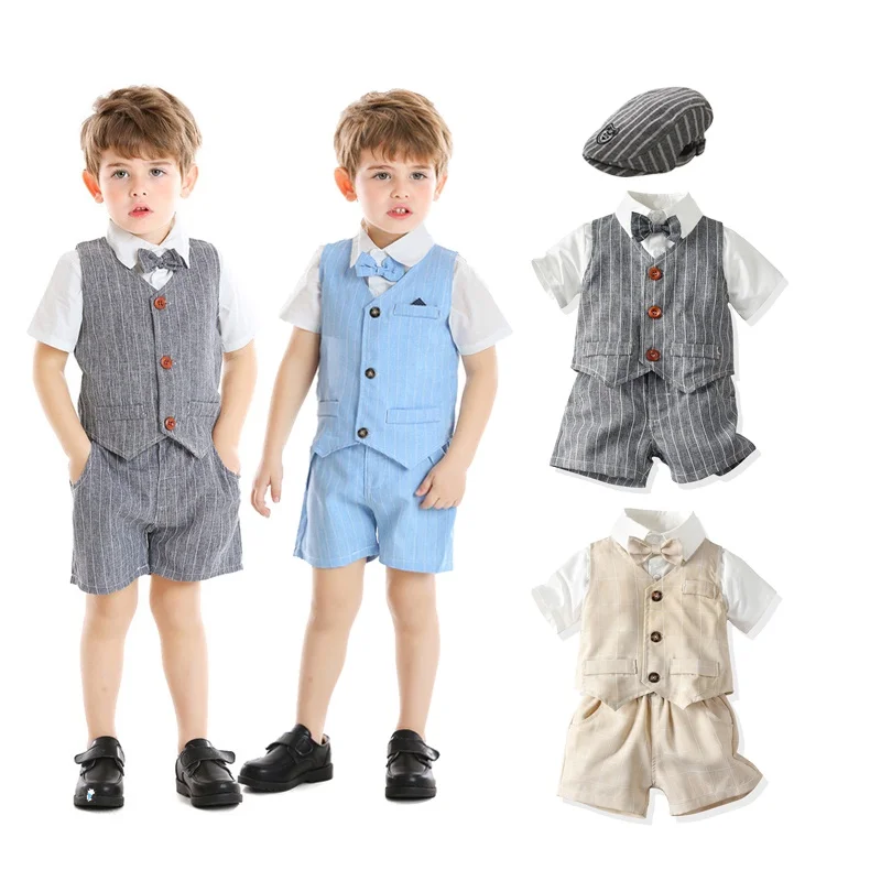 Baby Clothes Boy Birthday Outfit Wedding Kids Boys Fashion Clothing 1 2 Years Old   Blouse Shirt Tops + Vest  Pants
