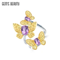 gems beauty ring for women genuine 100 925 sterling silver yellow butterfly trendy fashion jewelry handmade natural amethyst