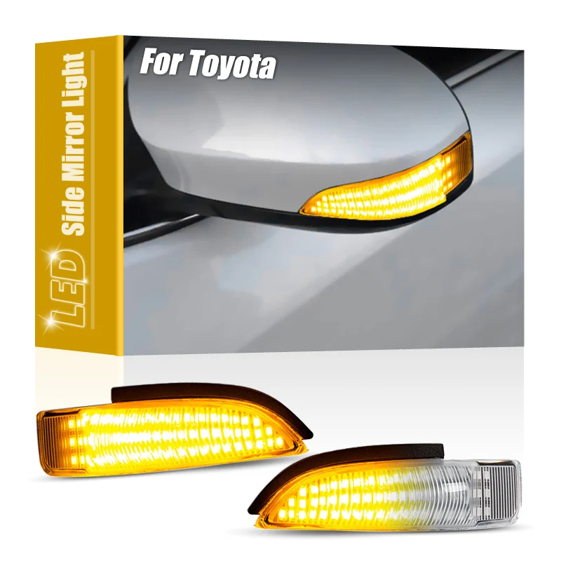 2Pcs Clear Lens LED Side Mirror Dynamic Blinker Turn Signal Light For Toyota Yaris Camry Prius C Etios Corolla Venza